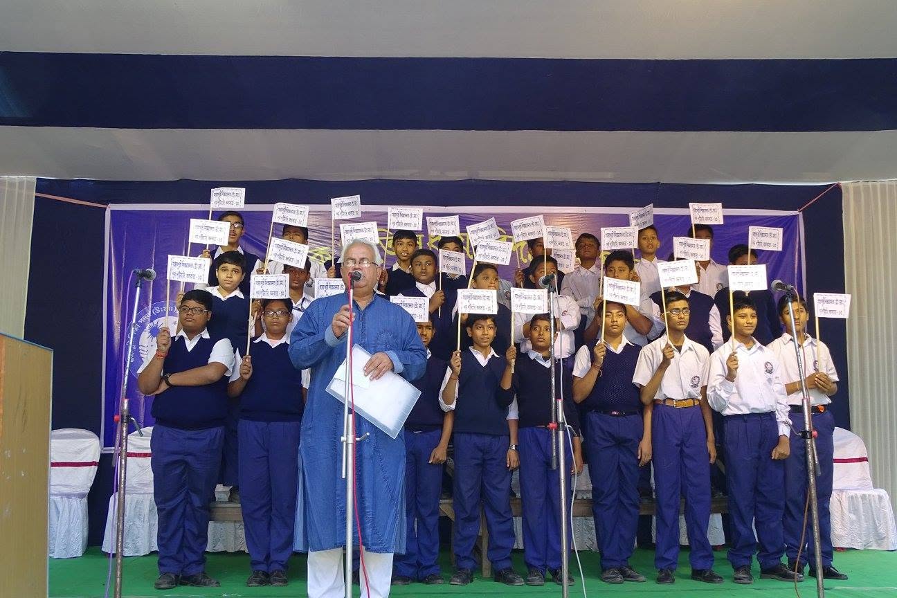 Students on stage at the farewell ceremony